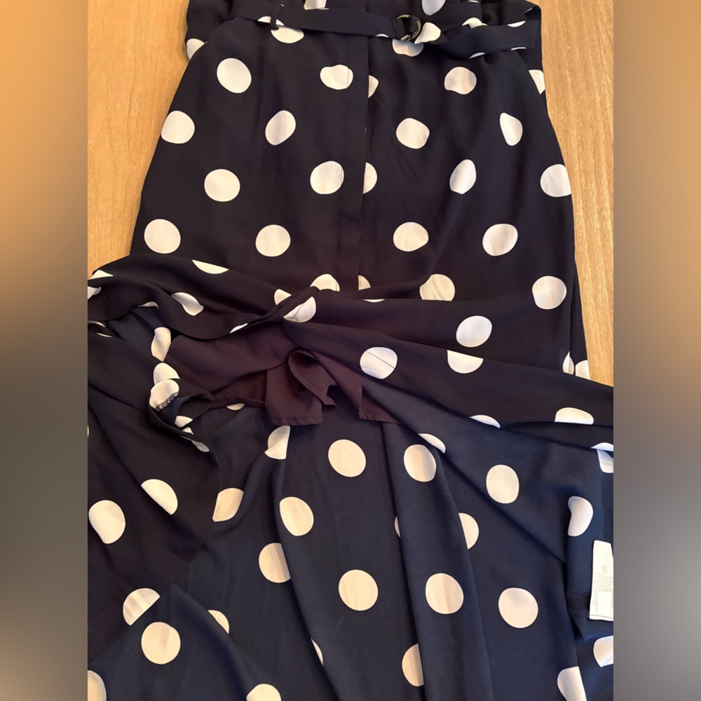 Banana Republic Navy White Polka Dot Maxi Dress Belted Sleeveless Pockets NWT 8 - Picture 5 of 10